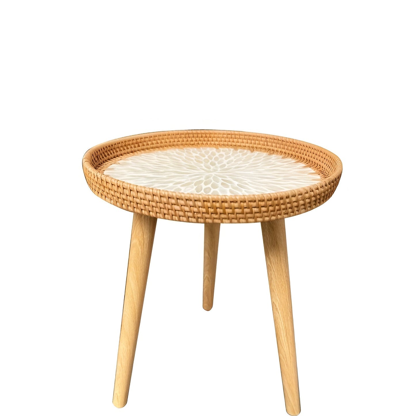 ScandiTripod Ronde Rattan Houten Salontafel – Handgemaakt Scandinavisch Design