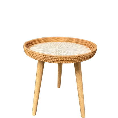 ScandiTripod Ronde Rattan Houten Salontafel – Handgemaakt Scandinavisch Design