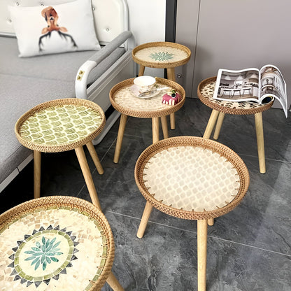 ScandiTripod Ronde Rattan Houten Salontafel – Handgemaakt Scandinavisch Design