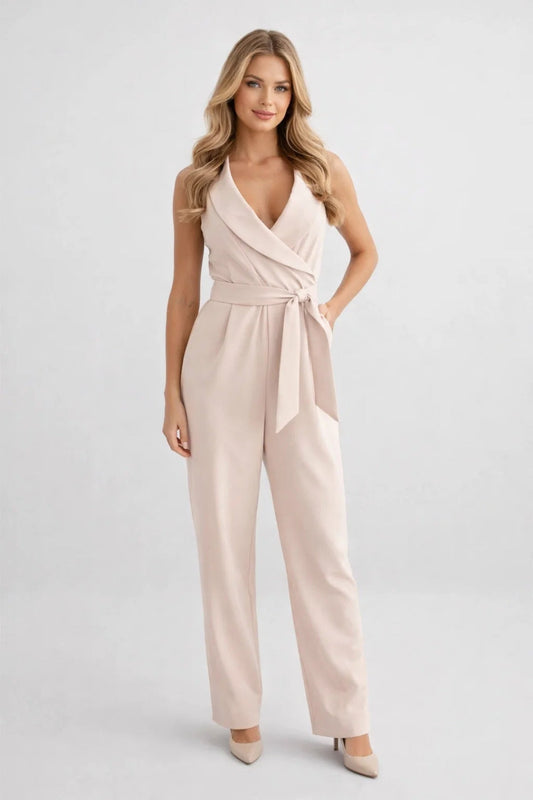 Dames jumpsuit – wrap model, V-hals, wijde pijp, feest & bruiloft