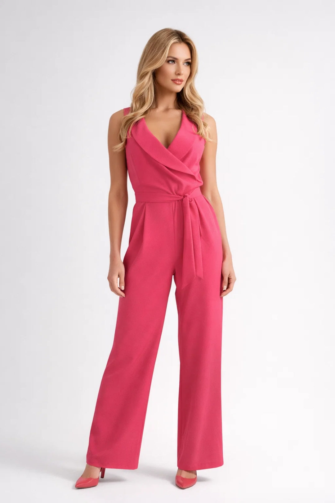 Dames jumpsuit – wrap model, V-hals, wijde pijp, feest & bruiloft