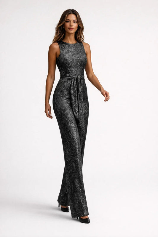 Dames jumpsuit – glinsterend, slim fit, wijde pijp, gala & avond