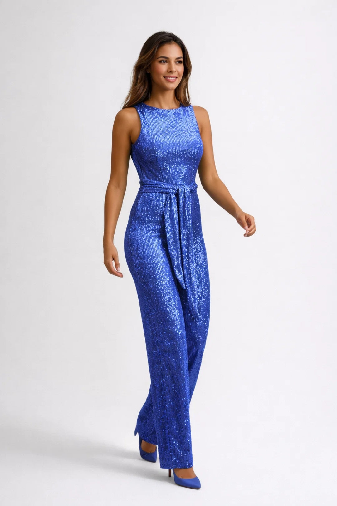 Dames jumpsuit – glinsterend, slim fit, wijde pijp, gala & avond