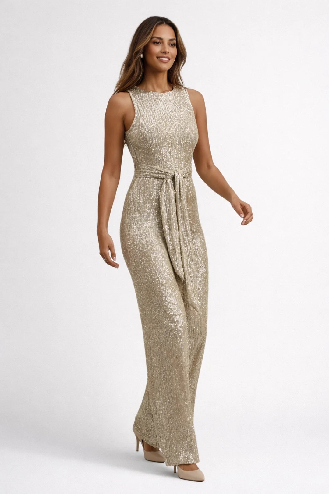 Dames jumpsuit – glinsterend, slim fit, wijde pijp, gala & avond