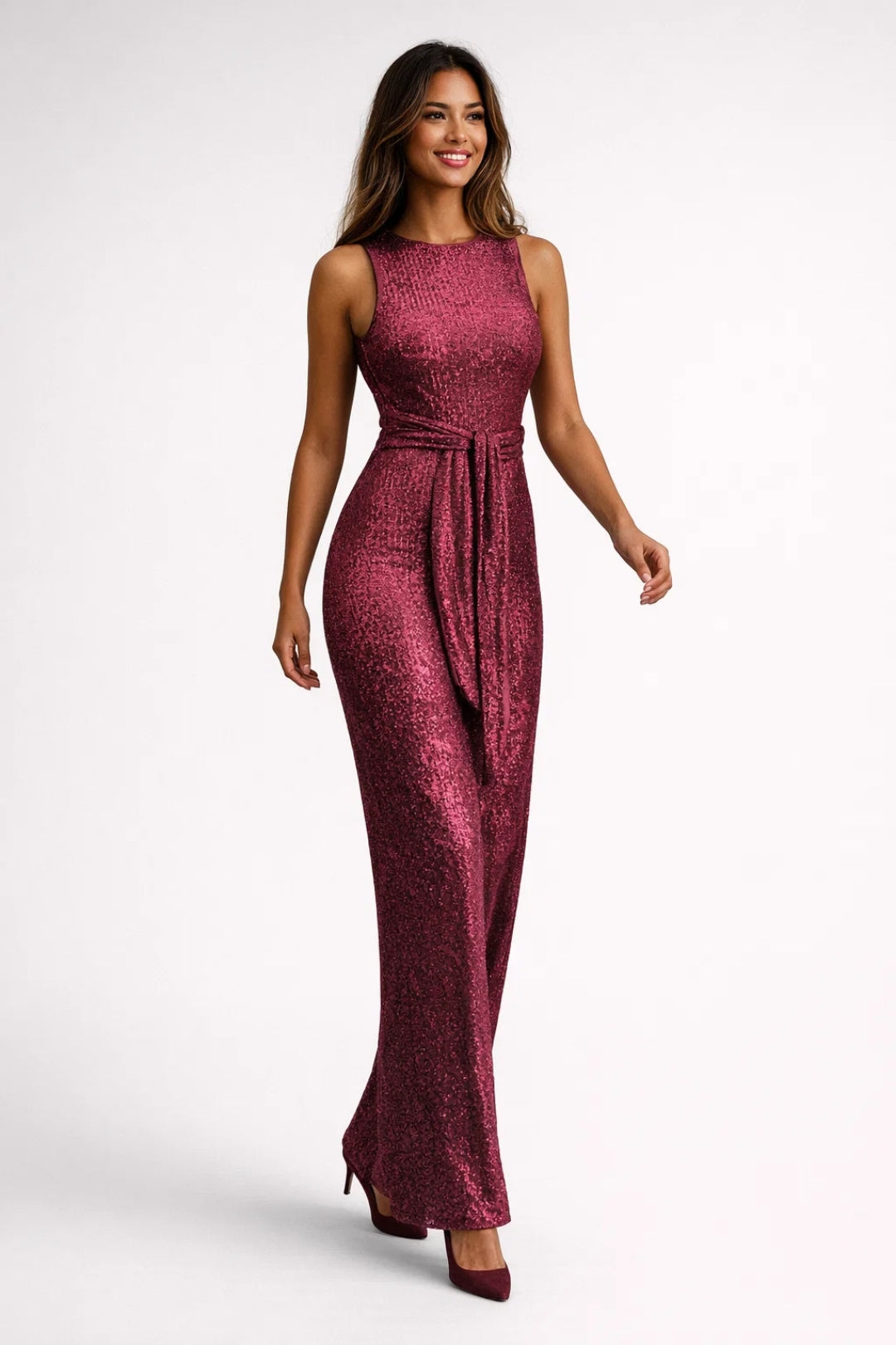 Dames jumpsuit – glinsterend, slim fit, wijde pijp, gala & avond