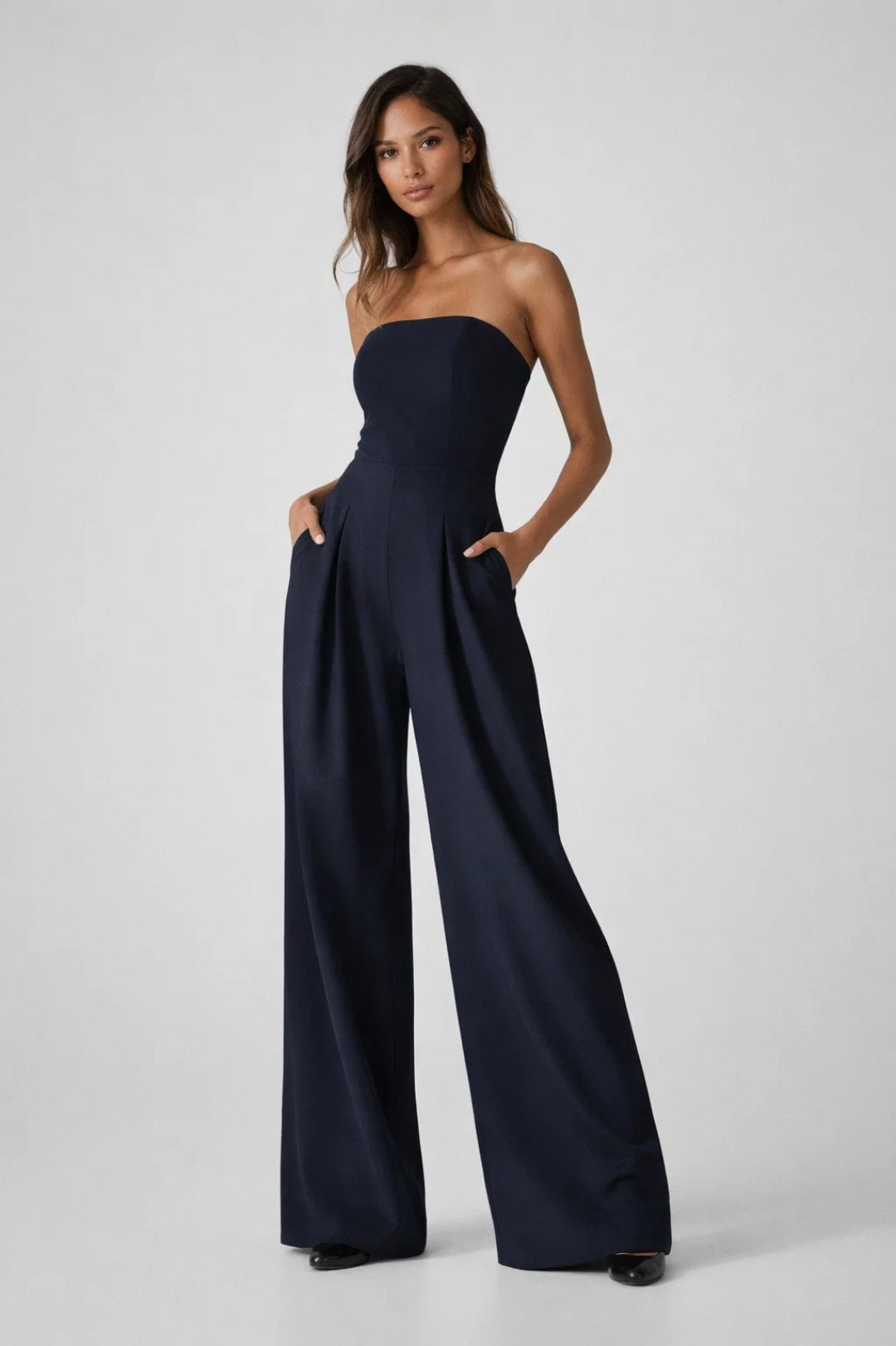 Dames jumpsuit – strapless, wijde pijpen, zomers, elegant