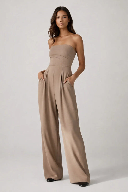 Dames jumpsuit – strapless, wijde pijpen, zomers, elegant