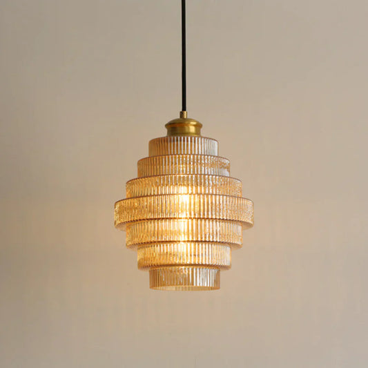 Retro Glas Hanglamp – Warme Amberkleurige Verlichting voor een Sfeervol Interieur