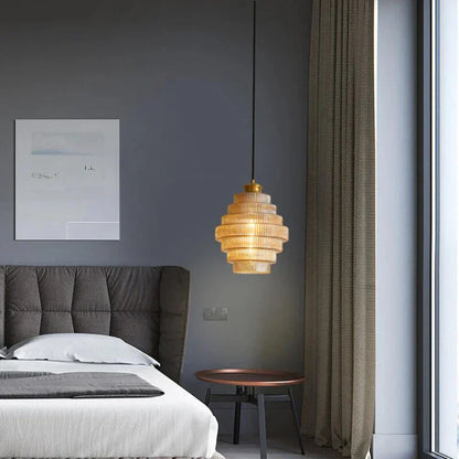 Retro Glas Hanglamp – Warme Amberkleurige Verlichting voor een Sfeervol Interieur