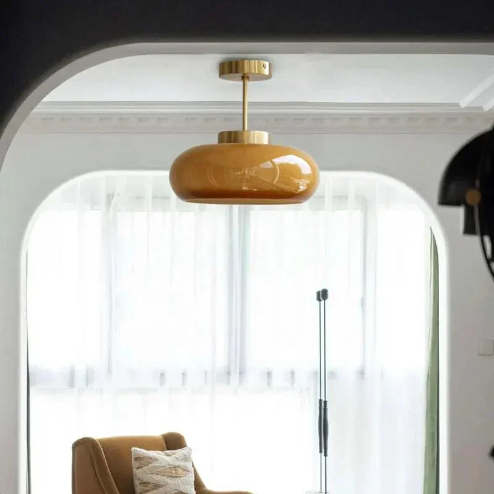 Oranje Glazen Plafondlamp – Warme Sfeer met Vintage Elegantie