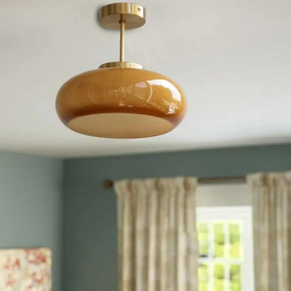 Oranje Glazen Plafondlamp – Warme Sfeer met Vintage Elegantie