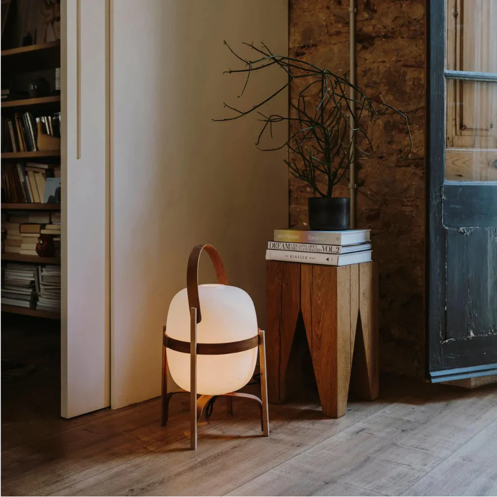Japandi Tafellamp – Draagbare Glazen Lantaarnlamp voor Sfeervolle Verlichting