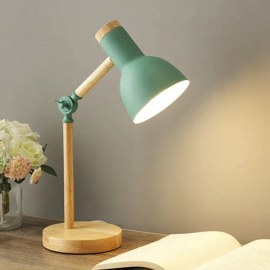 Verstelbare Houten Bureaulamp - Scandinavische LED Tafellamp met E27 Fitting en Kleuraccenten