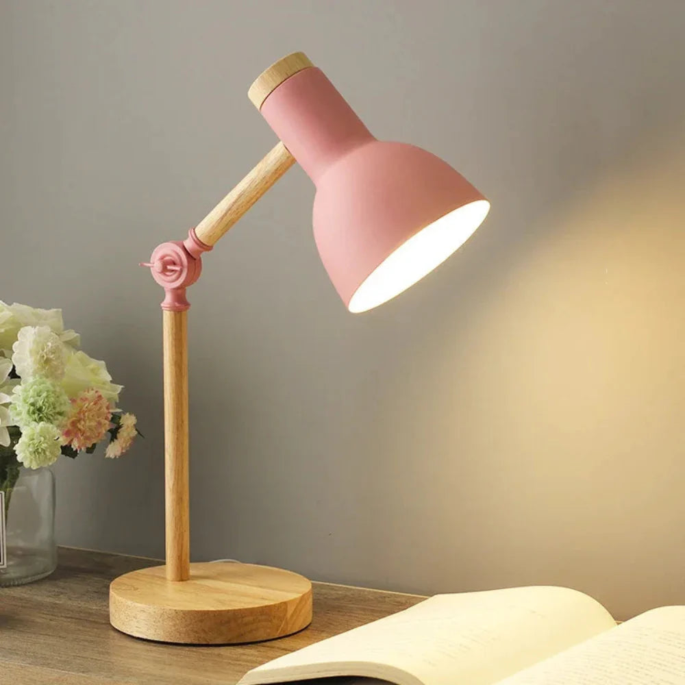 Verstelbare Houten Bureaulamp - Scandinavische LED Tafellamp met E27 Fitting en Kleuraccenten