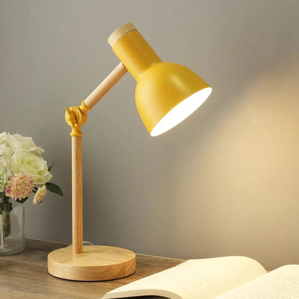 Verstelbare Houten Bureaulamp - Scandinavische LED Tafellamp met E27 Fitting en Kleuraccenten