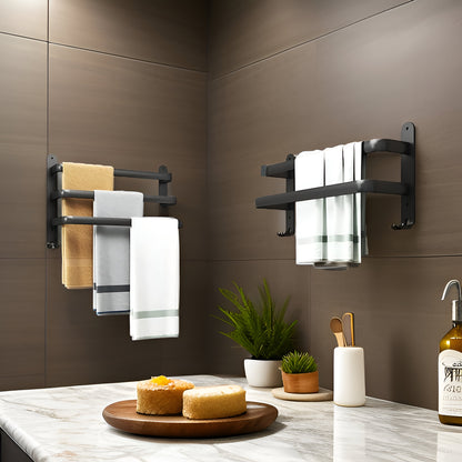 LuxeRack – Wandgemonteerde Handdoekhouder van Aluminium met 2 of 3 Stangen – Zwart, Modern, Ruimtebesparend en Zonder Boren