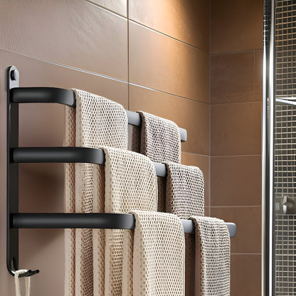 LuxeRack – Wandgemonteerde Handdoekhouder van Aluminium met 2 of 3 Stangen – Zwart, Modern, Ruimtebesparend en Zonder Boren