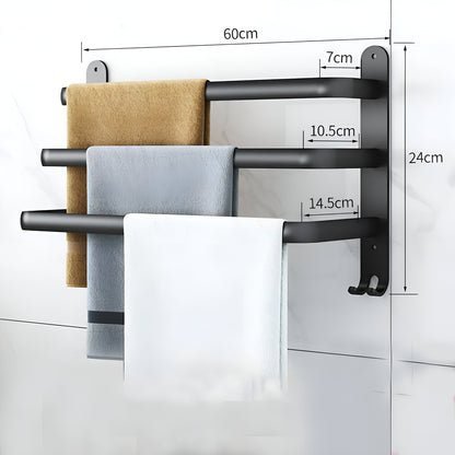 LuxeRack – Wandgemonteerde Handdoekhouder van Aluminium met 2 of 3 Stangen – Zwart, Modern, Ruimtebesparend en Zonder Boren