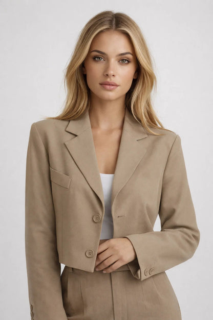 Dames set – cropped blazer, wijde broek, smart-casual
