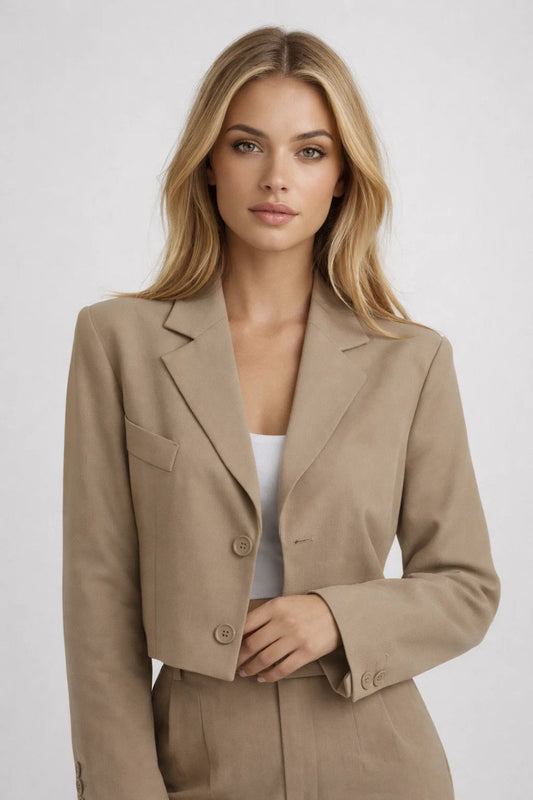 Dames set – cropped blazer, wijde broek, smart-casual