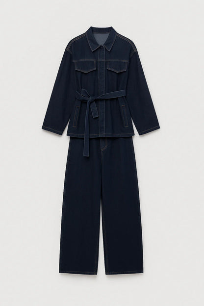 Dames co-ord set – oversized jas, wijde jeans, casual