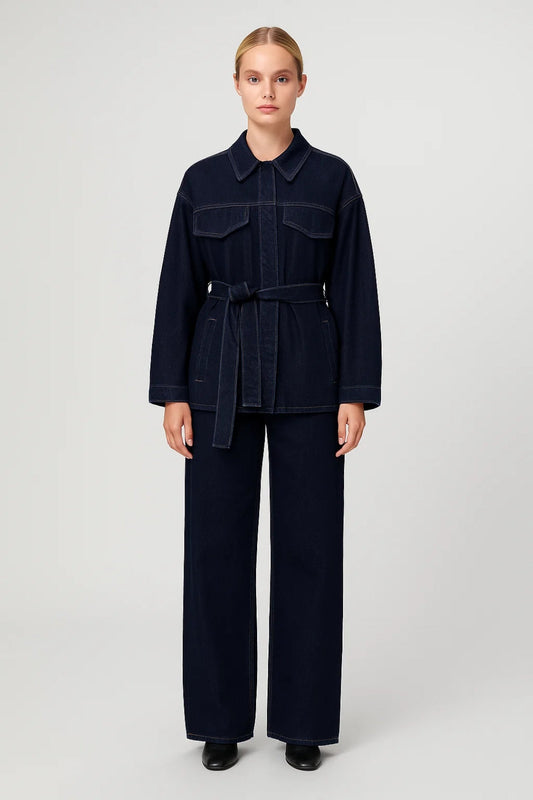 Dames co-ord set – oversized jas, wijde jeans, casual