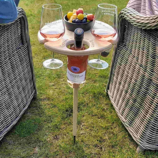 Draagbare Wijn Picknicktafel - Houten Outdoor Wijntafel met Glazenhouders en Flessenhouder voor Tuin en Strand
