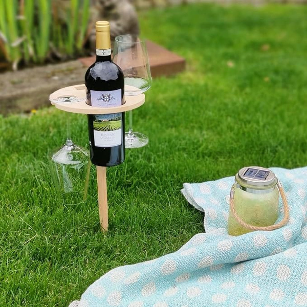 Draagbare Wijn Picknicktafel - Houten Outdoor Wijntafel met Glazenhouders en Flessenhouder voor Tuin en Strand