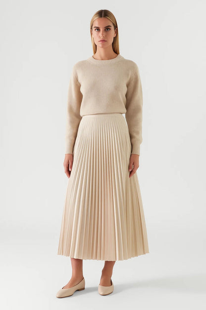 Dames midi rok – geplooid, A-lijn, hoge taille, elegant