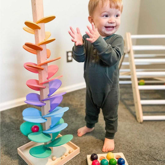 Houten Regenboog Kogelboom voor Kinderen – Educatief Speelgoed van 29 of 71 cm met Muzikale Klanken | Duurzaam & Kleurrijk Hout | Inclusief 10 Speelballen