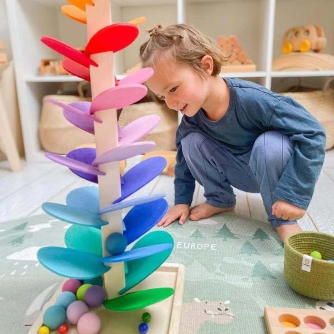 Houten Regenboog Kogelboom voor Kinderen – Educatief Speelgoed van 29 of 71 cm met Muzikale Klanken | Duurzaam & Kleurrijk Hout | Inclusief 10 Speelballen