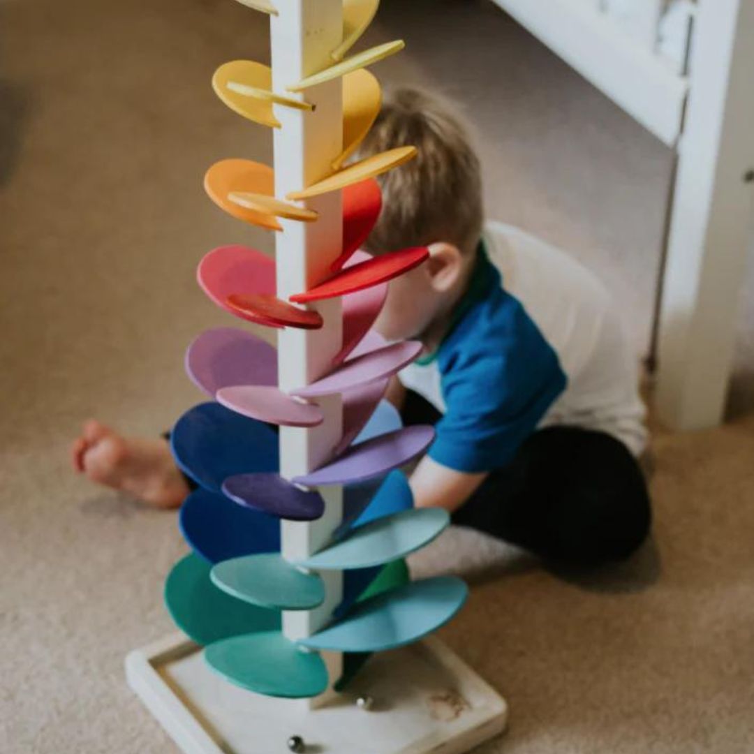 Houten Regenboog Kogelboom voor Kinderen – Educatief Speelgoed van 29 of 71 cm met Muzikale Klanken | Duurzaam & Kleurrijk Hout | Inclusief 10 Speelballen