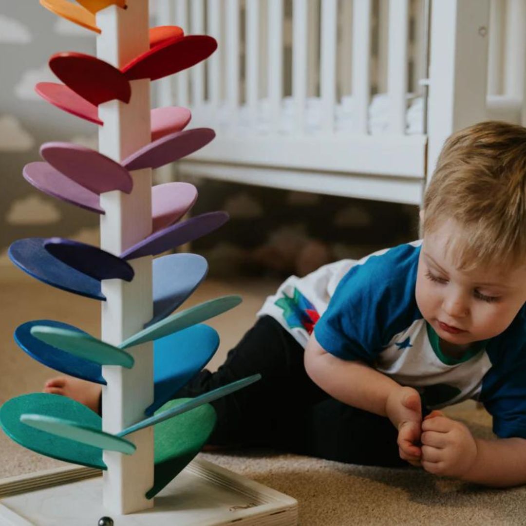 Houten Regenboog Kogelboom voor Kinderen – Educatief Speelgoed van 29 of 71 cm met Muzikale Klanken | Duurzaam & Kleurrijk Hout | Inclusief 10 Speelballen