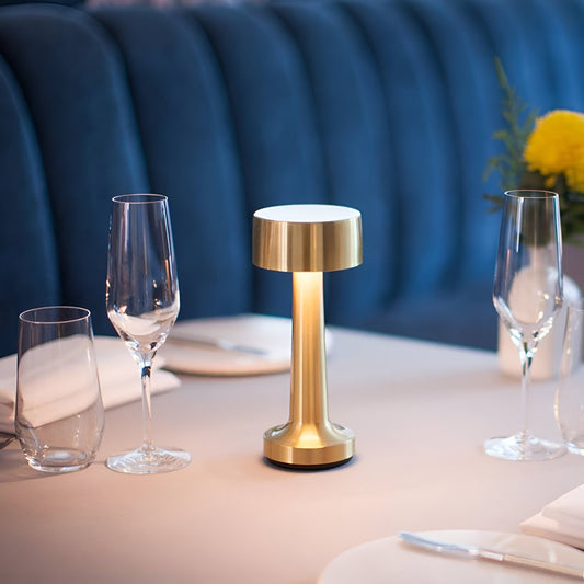 Retro Tafellamp met LED en USB – Draadloos Designlampje in Aluminium, Oplaadbaar en Geschikt voor Restaurant of Thuis