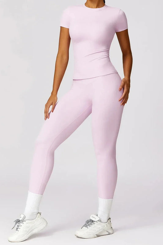 Dames sportset – seamless legging en T-shirt, high-waist en stretch