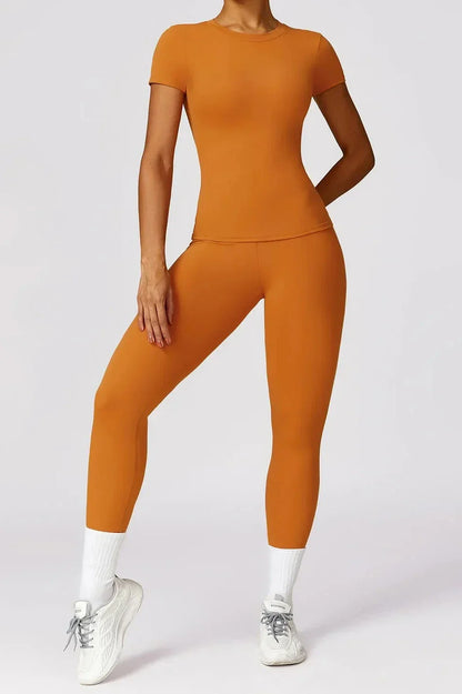 Dames sportset – seamless legging en T-shirt, high-waist en stretch