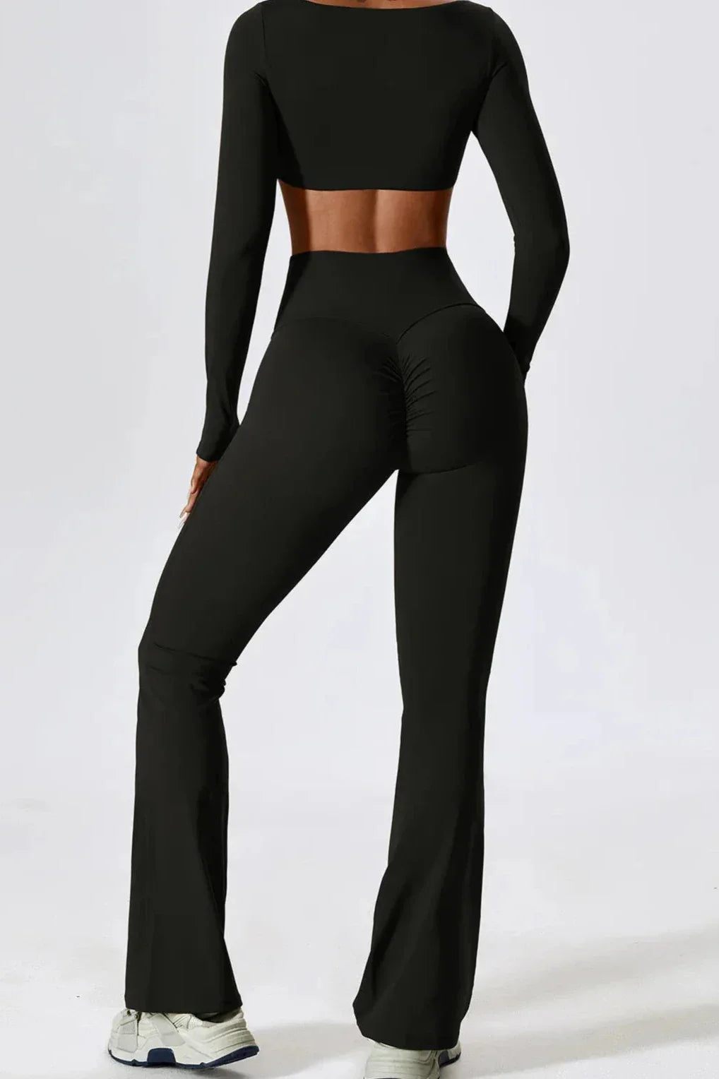 Dames set – flare legging en long sleeve crop top, high-waist en stretch