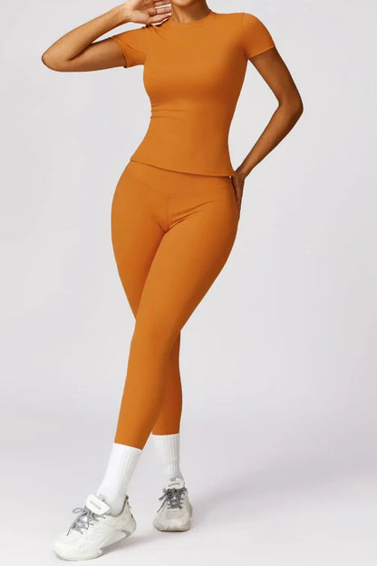 Dames sportset – seamless legging en T-shirt, high-waist en stretch