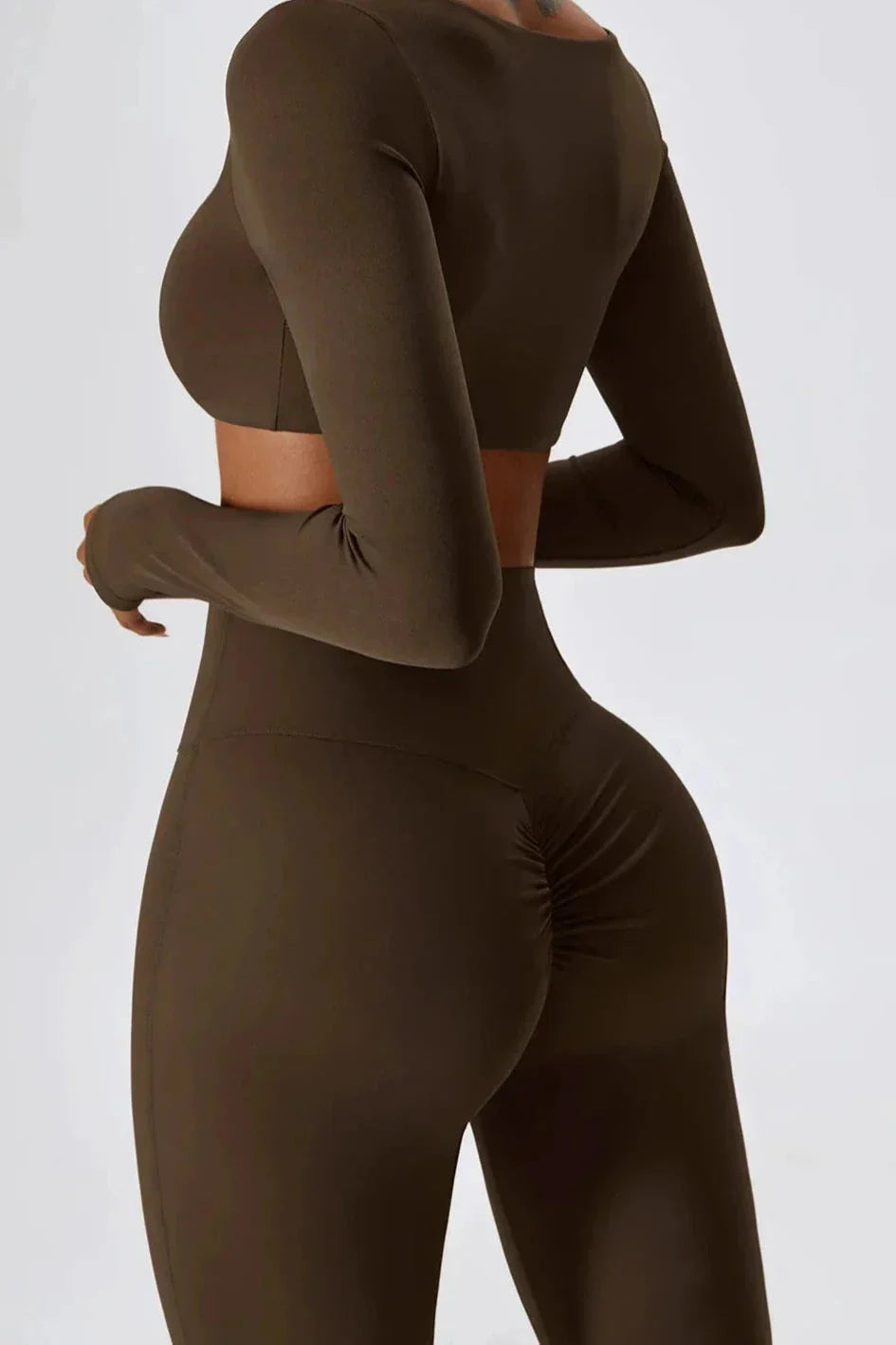 Dames set – flare legging en long sleeve crop top, stretch en comfortabel
