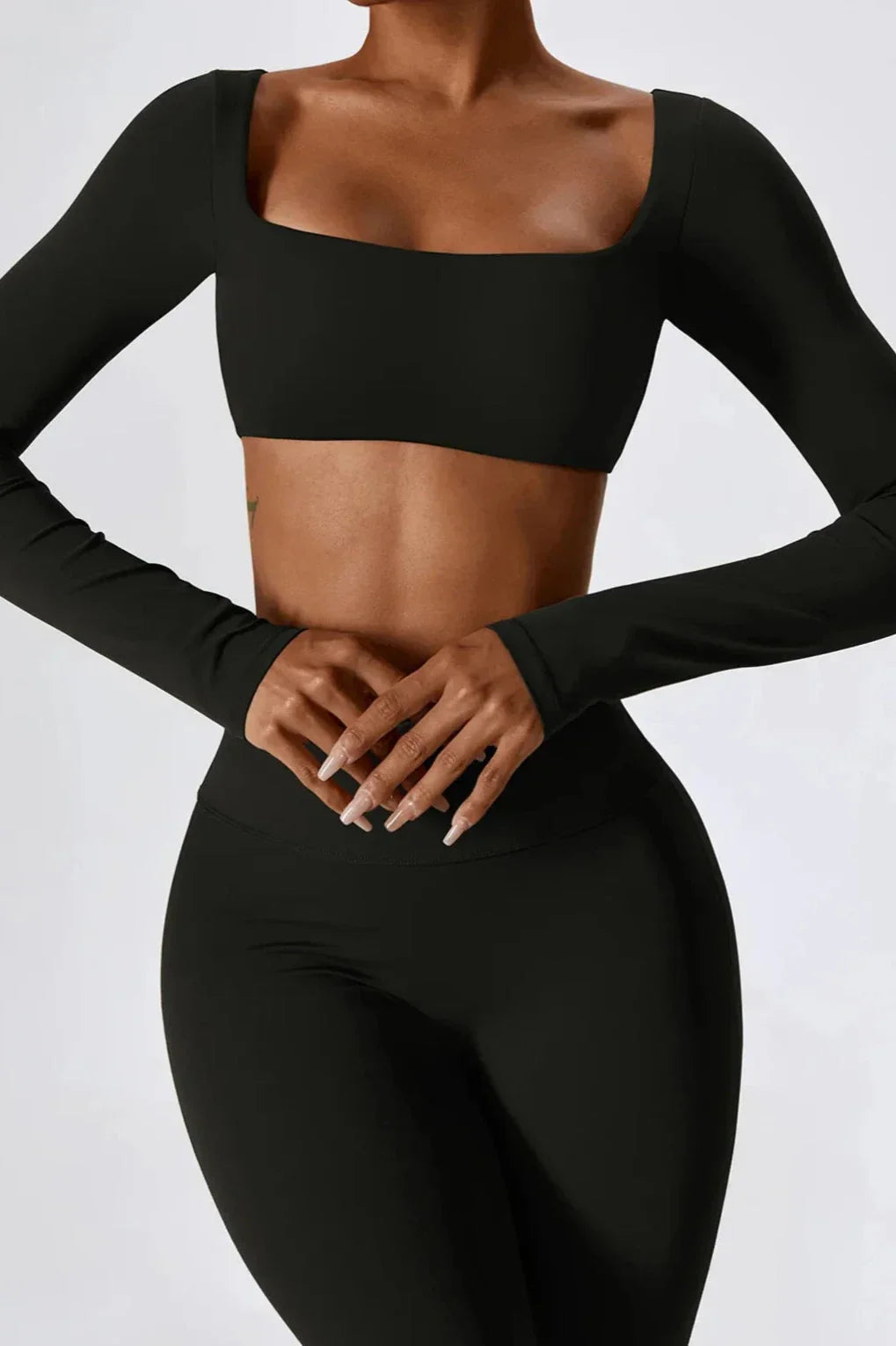 Dames set – flare legging en long sleeve crop top, high-waist en stretch