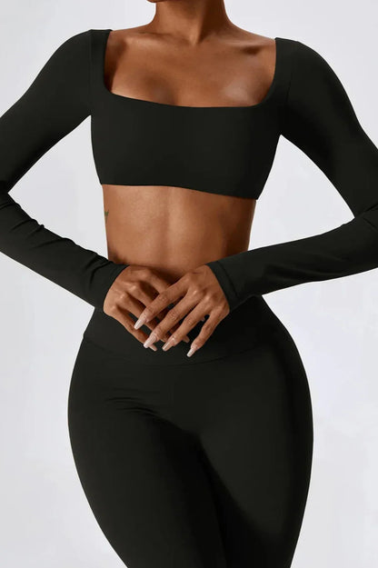 Dames set – flare legging en long sleeve crop top, high-waist en stretch