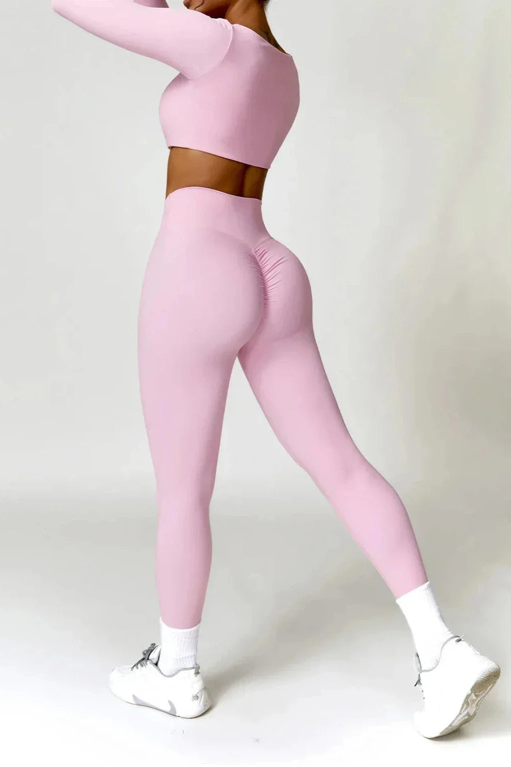 Dames sportset – seamless legging en long sleeve crop top, high-waist