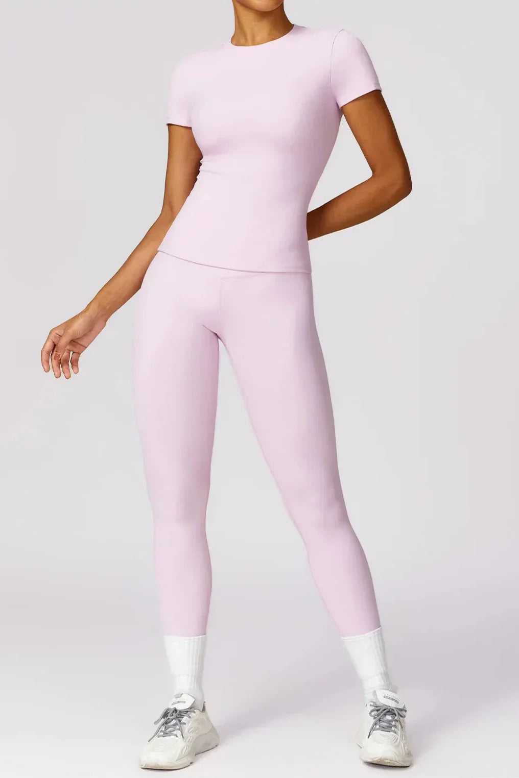 Dames sportset – seamless legging en T-shirt, high-waist en stretch
