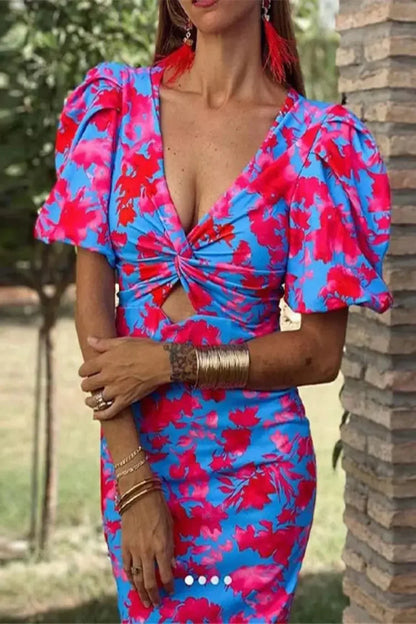 FLOWER MIDI JURK | Twist detail – vrouwelijk, opvallend en zomers