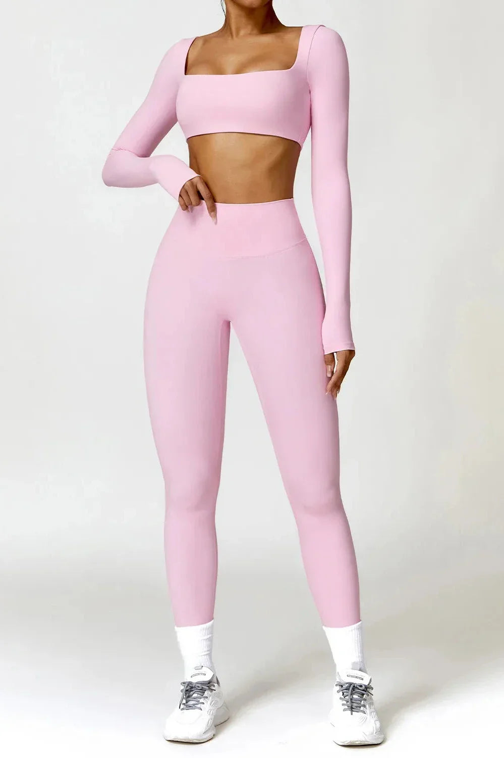 Dames sportset – seamless legging en long sleeve crop top, high-waist
