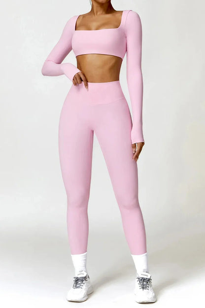 Dames sportset – seamless legging en long sleeve crop top, high-waist