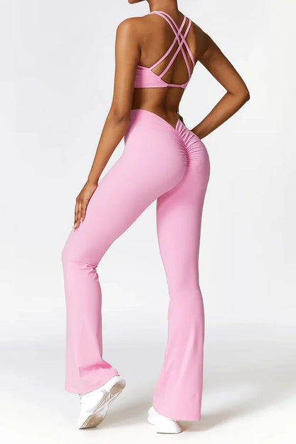 Dames set – flare legging en twist crop top, zacht en rekbaar