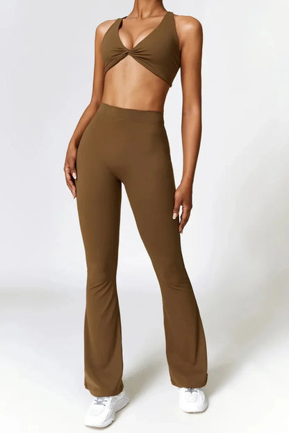Dames set – flare legging en twist crop top, stretch en comfortabel