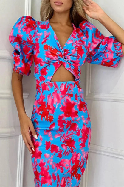FLOWER MIDI JURK | Twist detail – vrouwelijk, opvallend en zomers
