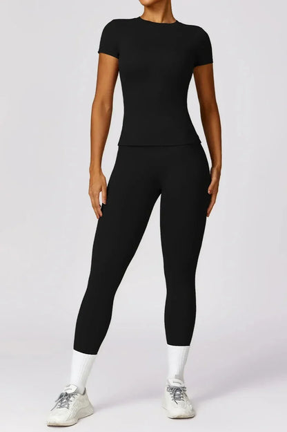 Dames sportset – seamless legging en T-shirt, high-waist en stretch